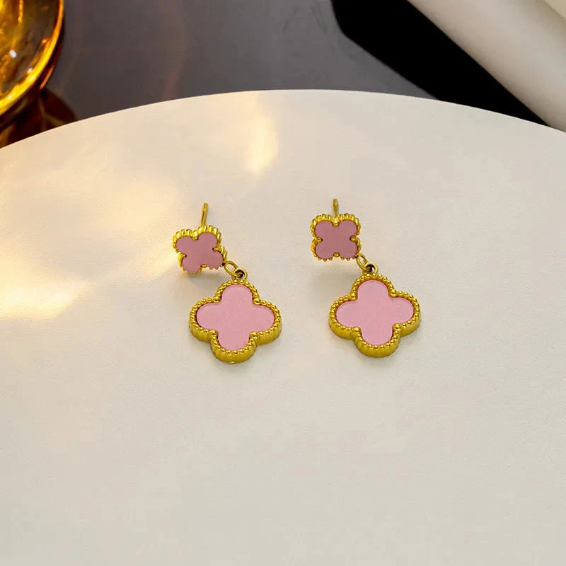 1-Pair-Modern-Style-Classic-Style-Geometric-Flower-Plating-304-Stainless-Steel-Drop-Earrings_7 Σκουλαρίκια ατσάλι τετράφυλλος σταυρός σε έξι χρώματα-EA621 - Image 1