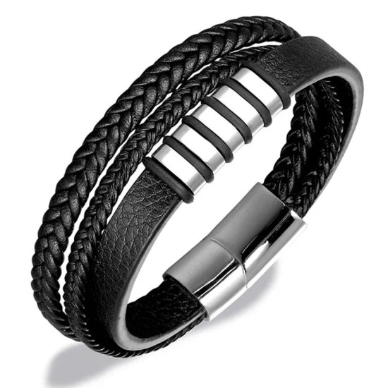 550px_bk1296-1 Βραχιόλι πλεκτό συνθετικό δέρμα με μεταλλική λεπτομέρεια-BR194 - Image 1