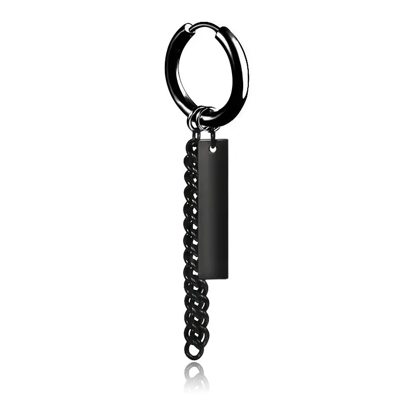 Fashion-Geometric-Stainless-Steel-Earrings-Plating-Stainless-Steel-Earrings-1-Piece Σκουλαρίκι αντρικό μονό μαύρο ατσάλι-EA008 - Image 1