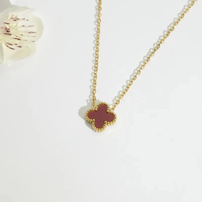 Fritillary-Titanium-Steel-18K-Gold-Plated-Lady-Sweet-Plating-U-Shape-Four-Leaf-Clover-Flower-Pendant-Necklace_8 Κολιέ επιχρυσωμένο ατσάλι τετράφυλλος σταυρός σε 10 χρώματα-NE440 - Image 1