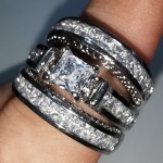 Σετ 3 δαχτυλιδιών ασημί με zircon - R019 - Image 3