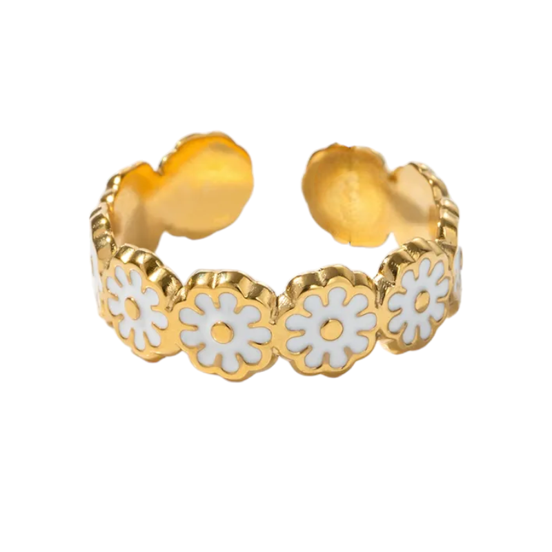 Vacation-Flower-Stainless-Steel-Enamel-18K-Gold-Plated-Rings-PhotoRoom Δαχτυλίδι από επιχρυσωμένο ατσάλι με μαργαρίτες - R115 - Image 1