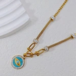 Κολιέ επιχρυσωμένο ατσάλι με τιρκουάζ μάτι-NE209 - Image 3