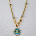 Κολιέ επιχρυσωμένο ατσάλι με τιρκουάζ μάτι-NE209 - Image 2