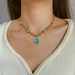 Κολιέ επιχρυσωμένο ατσάλι με τιρκουάζ μάτι-NE209 - Image 4