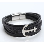 Βραχιόλι αντρικό συνθετικό δέρμα και άγκυρα από ατσάλι-BR006