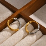 Σκουλαρίκια χρυσο και ατσάλι στρόγγυλα-EA273 - Image 2