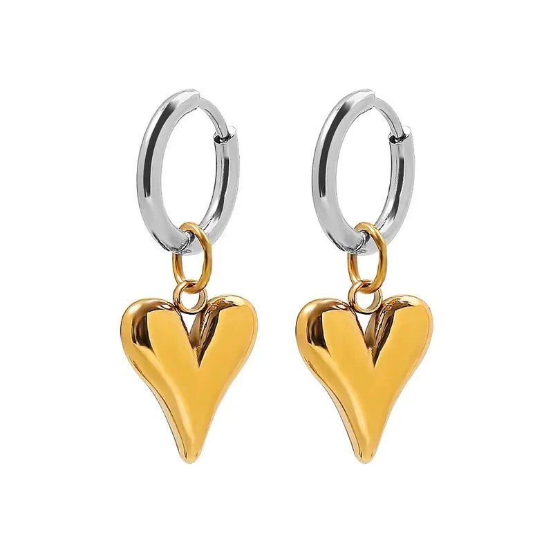 1-Pair-Hip-Hop-Simple-Style-Heart-Shape-304-Stainless-Steel-Earrings Σκουλαρίκια ατσάλι ασημί κρίκος και χρυσές καρδιές-EA576 - Image 1