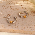 Σκουλαρίκια ατσάλι ασημί κρίκος και χρυσή καρδιά-EA277 - Image 3