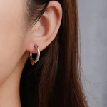 Σκουλαρίκια ατσάλι ασημί κρίκος και χρυσή καρδιά-EA277 - Image 2