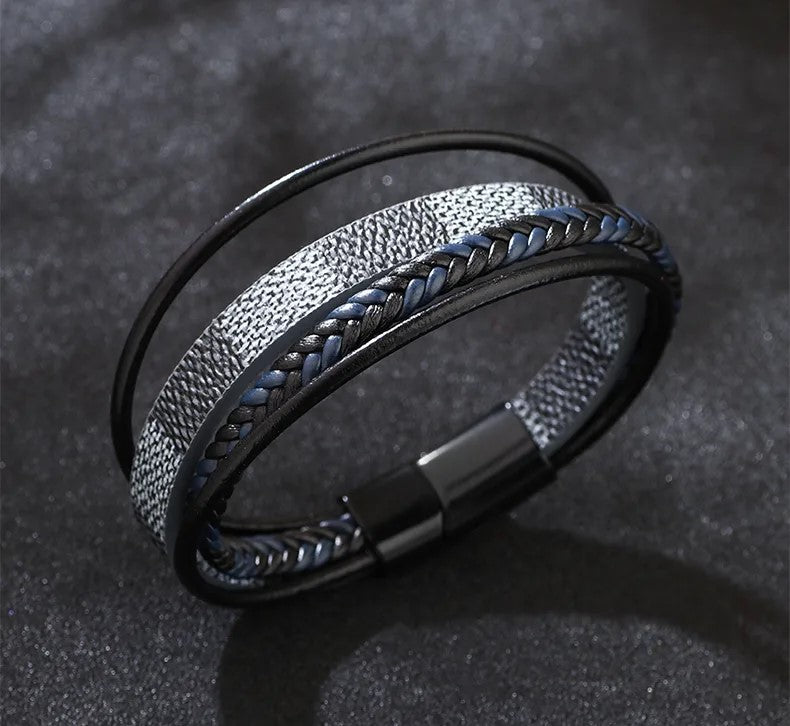 Βραχιόλι αντρικό μαύρο με πολλά επίπεδα-BR059 - Image 2