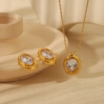 Σετ κολιέ και σκουλαρίκια επιχρυσωμένο ατσάλι ρευστό σχήμα και zircon-SET045 - Image 3