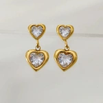 Σκουλαρίκια χρυσό ατσάλι με δύο καρδιές από zircon-EA081 - Image 3