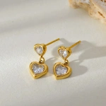 Σκουλαρίκια χρυσό ατσάλι με δύο καρδιές από zircon-EA081 - Image 2