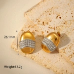 Σκουλαρίκια οβάλ χρυσά με ασημί πέτρες-EA064 - Image 3