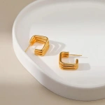 Σκουλαρίκια χρυσό κράμα τετραγωνισμένες γραμμές-EA042 - Image 3