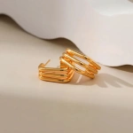 Σκουλαρίκια χρυσό κράμα τετραγωνισμένες γραμμές-EA042 - Image 2