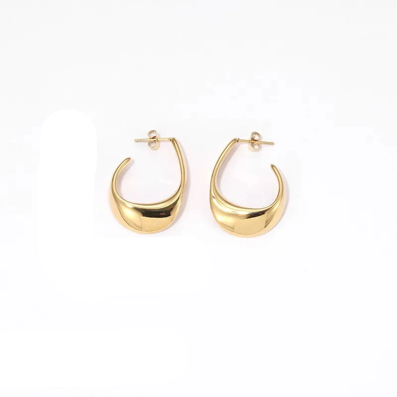 1-Pair-Casual-Vintage-Style-Simple-Style-Solid-Color-304-Stainless-Steel-White-Gold-Plated-Gold-Plated-Ear-Studs Σκουλαρίκια χρυσά ατσάλι κρικάκια ανοιχτά-EA594 - Image 1