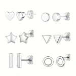 Σετ σκουλαρικιών 6 ζευγάρια γεωμετρικά ασημί - EA626