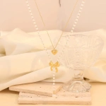 Κολιέ επιχρυσωμένο ατσάλι αλυσίδα και πέρλα αλυσίδα-NE165 - Image 2