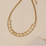 Κολιέ επιχρυσωμένο ατσάλι με κενό και ρόμβους-NE154 - Image 4