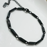 Βραχιόλι μαύρο ατσάλι ρομβικό σχέδιο-BR230 - Image 2