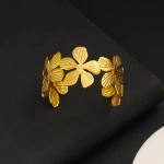 Βραχιόλι επιχρυσωμένο ατσάλι φαρδύ με λουλούδια-BR019 - Image 2