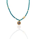 Κολιέ με γαλάζιες χάντρες και κρεμαστό ματάκι - NE429