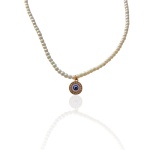 Κολιέ με πέρλες και κρεμαστό κυκλικό ματάκι - NE179