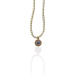 Κολιέ με πέρλες και κρεμαστό κυκλικό ματάκι - NE179 - Image 2