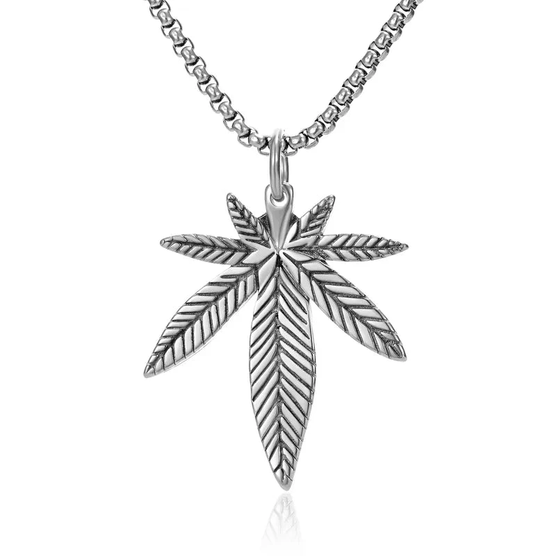 Retro-Punk-Leaves-304-Stainless-Steel-Unisex-Men-Pendant-Necklaces-9999_jpg Κρεμαστό κολιέ ατσάλινο με σχέδιο φύλλου κάνναβης - NE310 - Image 1