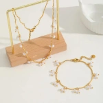 Βραχιόλι χρυσό ατσάλι με περλίτσες-BR231 - Image 2