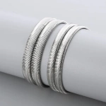 Κολιέ ασημί ατσάλι πλατιά αλυσίδα -NE123 - Image 3