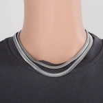 Κολιέ ασημί ατσάλι πλατιά αλυσίδα -NE123 - Image 2
