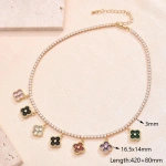 Κολιέ επιχρυσωμένο ατσάλι με χρωματιστά λουλούδια zircon-NE081 - Image 3