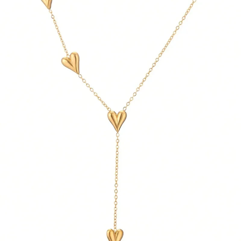 Wholesale-Jewelry-Sweet-Simple-Style-Heart-Shape-304-Stainless-Steel-18K-Gold-Plated-Necklace-Cable-Chain-9999 Κολιέ επιχρυσωμένο ατσάλι μακρύ με καρδιές στη μια πλευρά-NE062 - Image 1