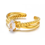 Δαχτυλίδι επιχρυσωμένο ατσάλι με πέτρα και πλεκτά στοιχεία-R140