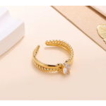 Δαχτυλίδι επιχρυσωμένο ατσάλι με πέτρα και πλεκτά στοιχεία-R140 - Image 2