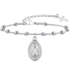 Βραχιόλι ατσάλι με φυλαχτό παναγίας και σταυρό-BR232