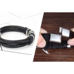 Βραχιόλι ορειχάλκινο με μαυρο συνθετικό δέρμα-BR245 - Image 2