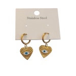 Ατσάλινα χρυσά κρικάκια με κρεμαστή καρδιά με μάτι - EA118