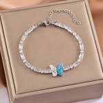 Βραχιόλι ατσάλι με κρύσταλλα και γαλάζια πεταλούδα-BR293 - Image 2