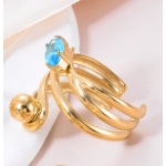 Δαχτυλίδι χρυσό ατσάλι ανοιχτό με γαλάζια πέτρα-R213 - Image 3