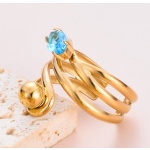 Δαχτυλίδι χρυσό ατσάλι ανοιχτό με γαλάζια πέτρα-R213 - Image 2