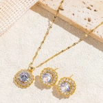 Σετ ατσάλι χρυσό με κρύσταλλα κολιέ σκουλαρίκια-SET032 - Image 2