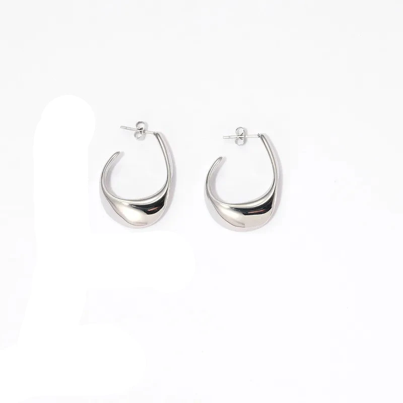 1-Pair-Casual-Vintage-Style-Simple-Style-Solid-Color-304-Stainless-Steel-White-Gold-Plated-Gold-Plated-Ear-Studs_1 Σκουλαρίκια ασημί ατσάλι κρικάκια ανοιχτά-EA047 - Image 1