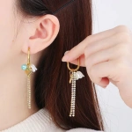 Σκουλαρίκια επιχρυσωμένο ατσάλι με καρδιά λουλούδι και κρύσταλλους-EA268 - Image 4