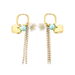 Σκουλαρίκια επιχρυσωμένο ατσάλι με καρδιά λουλούδι και κρύσταλλους-EA268