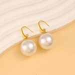 Σκουλαρίκια επιχρυσωμένο ατσάλι αγκίστρι με μεγάλη πέρλα-EA535 - Image 3
