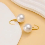 Σκουλαρίκια επιχρυσωμένο ατσάλι αγκίστρι με μεγάλη πέρλα-EA535 - Image 4